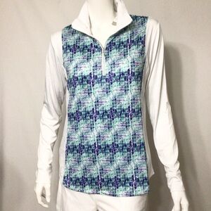Kate Lord Collection Women's  Golf  Shirt, White Patterned Long Sleeve Top